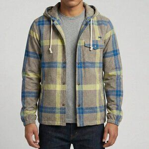Kirra Mens Plaid Lightweight Snap Up Hooded Surfer Jacket Small